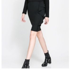 Zara Black Pencil Side Ruffle Skirt